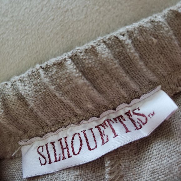 Silhouettes Plus Size 1X 100% Linen Skirt Pockets Elastic Waist Back Slit Beige - Picture 9 of 12